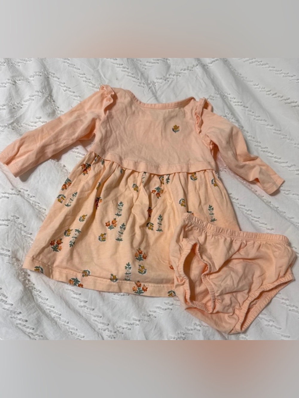 Carter’s Peach Floral Long-Sleeve Baby Dress with Bloomer